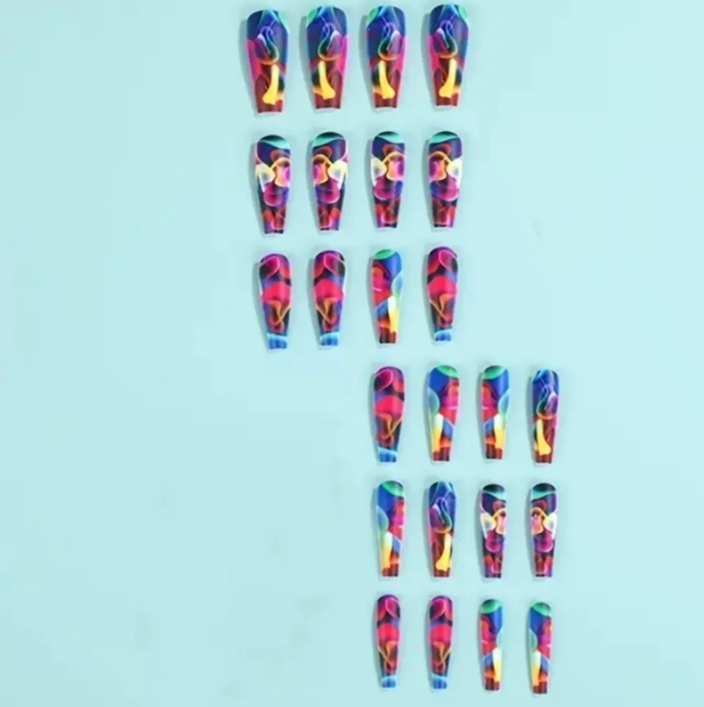 🔥3/$21 Multicolor Flame design Matte finish Press on nails 24 count